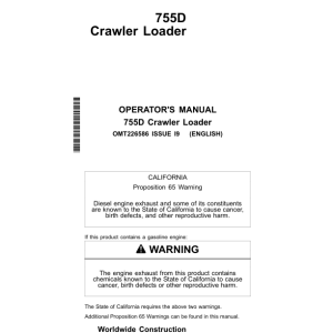 John Deere 755D Crawler Loaders Operator's Manuals (OMT226586) - Image 1