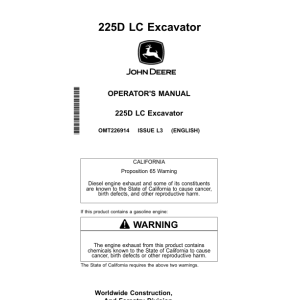 John Deere 225DLC Excavators Operator's Manuals (OMT226914) - Image 1