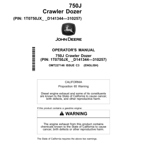 John Deere 750J Crawler Dozers Operator's Manuals (OMT227146) - Image 1
