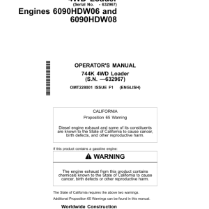 John Deere 744K Loaders Operator's Manuals (OMT228001) - Image 1