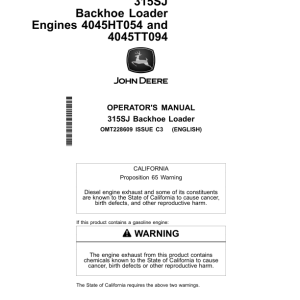 John Deere 315SJ Backhoe Loaders Operator's Manuals (OMT228609) - Image 1