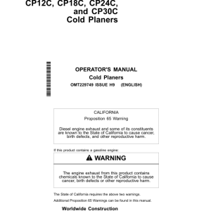 John Deere CP12C, CP18C, CP24C, CP30C Worksite Pro Attachments Operator's Manuals (OMT229749) - Image 1