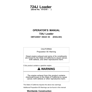 John Deere 724J Loaders Operator's Manuals (OMT229857) - Image 1