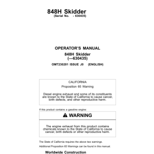 John Deere 848H Skidders Operator's Manuals (OMT230201) - Image 1