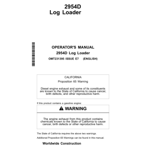 John Deere 2954D Loggers Operator's Manuals (OMT231395) - Image 1