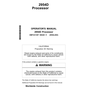 John Deere 2954D Loggers Operator's Manuals (OMT231397) - Image 1