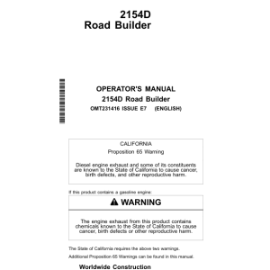 John Deere 2154D Road Builders Operator's Manuals (OMT231416) - Image 1