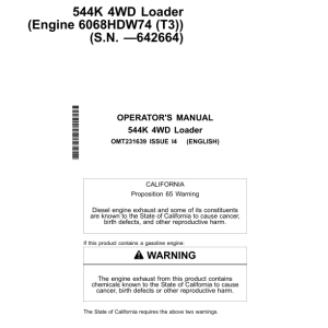 John Deere 544K Loaders Operator's Manuals (OMT231639) - Image 1