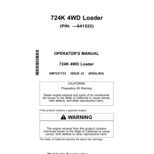 John Deere 724K Loaders Operator's Manuals (OMT231733) - Image 1