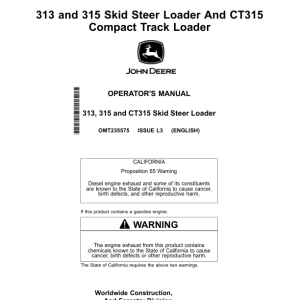 John Deere 313, 315, CT315 Skid Steers Operator's Manuals (OMT235575) - Image 1