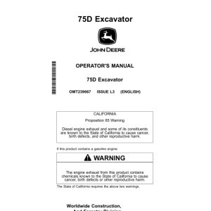John Deere 75D Excavators Operator's Manuals (OMT239667) - Image 1