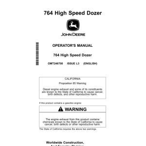 John Deere 764 High Speed Dozer Operator's Manuals (OMT246700) - Image 1