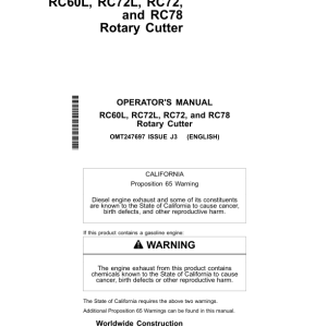 John Deere RC60L, RC72L, RC72, RC78 Rotary Cutters Operator's Manuals (OMT247697) - Image 1