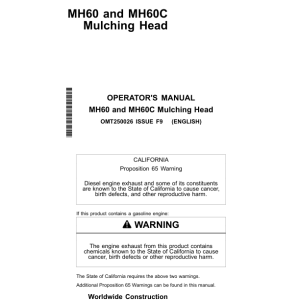 John Deere MH60, MH60C Worksite Pro Attachments Operator's Manuals (OMT250026) - Image 1