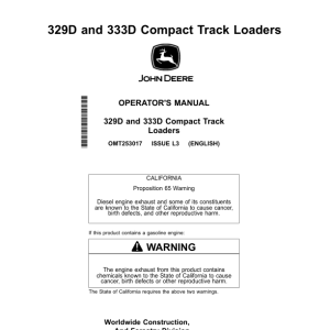 John Deere 329D, 333D Skid Steers Operator's Manuals (OMT253017) - Image 1