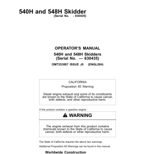 John Deere 540H, 548H Skidders Operator's Manuals (OMT253887) - Image 1