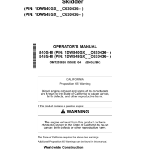John Deere 540GIII, 548GIII Skidders Operator's Manuals (OMT255826) - Image 1