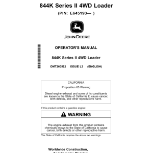 John Deere 844K SERIES II Loaders Operator's Manuals (OMT260592) - Image 1