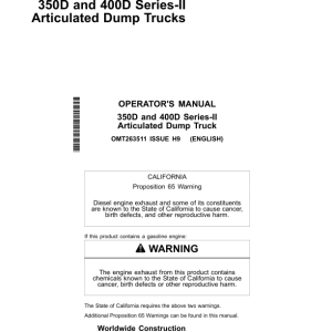 John Deere 350D SERIES II, 400D SERIES II Articulated Dump Trucks Operator's Manuals (OMT263511) - Image 1