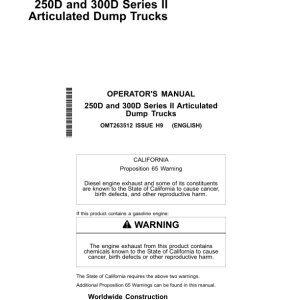 John Deere 250D, 300D Articulated Dump Trucks Operator's Manuals (OMT263512) - Image 1