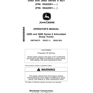 John Deere 250D SERIES II, 300D SERIES II Articulated Dump Trucks Operator's Manuals (OMT264275) - Image 1