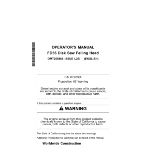 John Deere FD55 Felling Heads Operator's Manuals (OMT265884) - Image 1