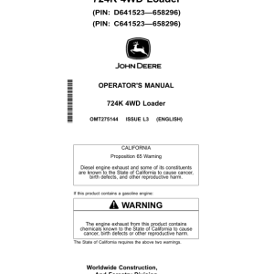John Deere 724K Loaders Operator's Manuals (OMT275144) - Image 1