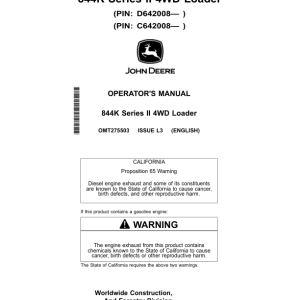 John Deere 844K SERIES II Loaders Operator's Manuals (OMT275503) - Image 1