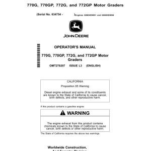 John Deere 770G, 772G, 770GP, 772GP Motor Graders Operator's Manuals (OMT278207) - Image 1