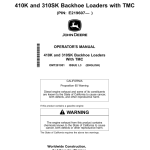 John Deere 310SK TMC, 410K TMC Backhoe Loaders Operator's Manuals (OMT281951) - Image 1