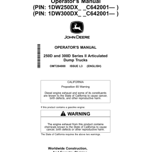 John Deere 250D SERIES II, 300D SERIES II Articulated Dump Trucks Operator's Manuals (OMT284808) - Image 1