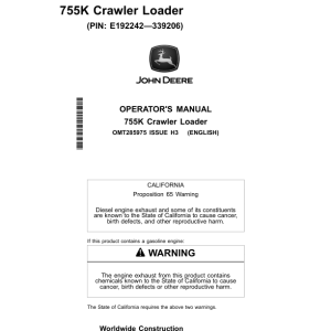 John Deere 755K Crawler Loaders Operator's Manuals (OMT285975) - Image 1