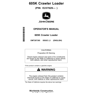 John Deere 605K Crawler Loaders Operator's Manuals (OMT287395) - Image 1