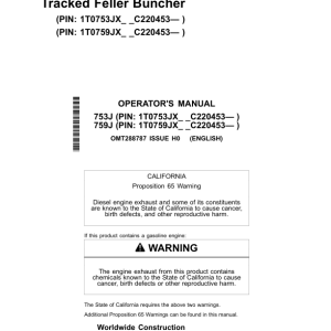 John Deere 753J, 759J Tracked Feller Bunchers Operator's Manuals (OMT288787) - Image 1