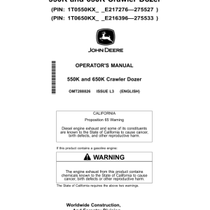 John Deere 550K, 650K Crawler Dozers Operator's Manuals (OMT288826) - Image 1