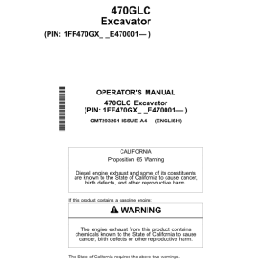 John Deere 470GLC Excavators Operator's Manuals (OMT293261) - Image 1