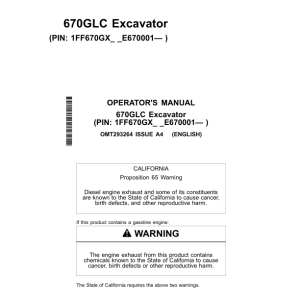 John Deere 670GLC Excavators Operator's Manuals (OMT293264) - Image 1