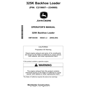 John Deere 325K Backhoe Loaders Operator's Manuals (OMT304358) - Image 1