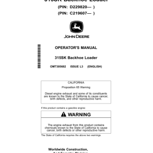 John Deere 315SK Backhoe Loaders Operator's Manuals (OMT305682) - Image 1