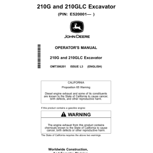 John Deere 210G, 210GLC Excavators Operator's Manuals (OMT306201) - Image 1