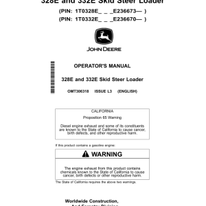 John Deere 328E, 332E Skid Steers Operator's Manuals (OMT306318) - Image 1