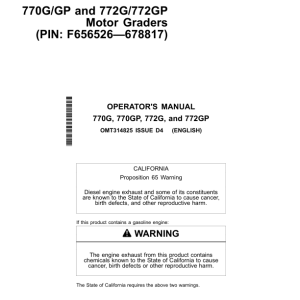 John Deere 770G, 770GP, 772G, 772GP Motor Graders Operator's Manuals (OMT314825) - Image 1