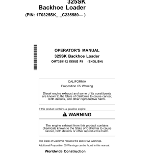 John Deere 325SK Backhoe Loaders Operator's Manuals (OMT328142) - Image 1