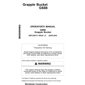 John Deere GS88 Worksite Pro Attachments Operator's Manuals (OMT328273) - Image 1