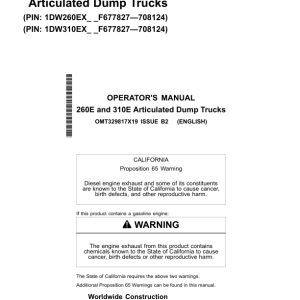 John Deere 260E, 310E Articulated Dump Trucks Operator's Manuals (OMT329817X19) - Image 1