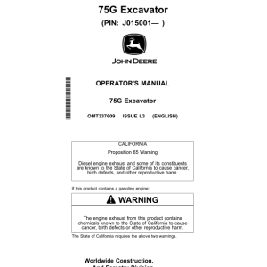 John Deere 75G Excavators Operator's Manuals (OMT337609) - Image 1