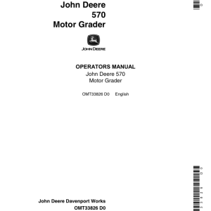 John Deere 570 Motor Graders Operator's Manuals (OMT33826) - Image 1