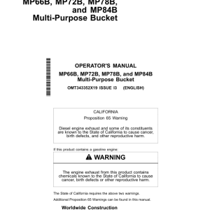 John Deere MP66B, MP72B, MP78B, MP84B Worksite Pro Attachments Operator's Manuals (OMT343352X19) - Image 1