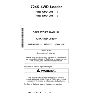 John Deere 724K Loaders Operator's Manuals (OMT346596X19) - Image 1