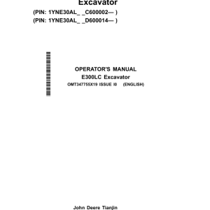 John Deere E300LC Excavators Operator's Manuals (OMT347755X19) - Image 1